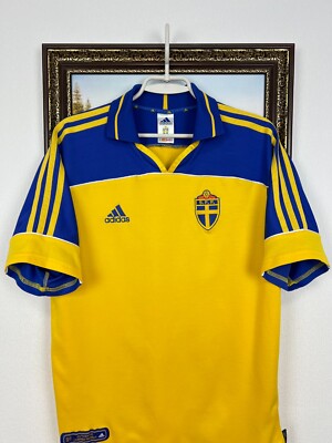 00’s  Sweden soccer game shirt Sweden Home football shirt 2000 Soccer Adidas Jersey National Team