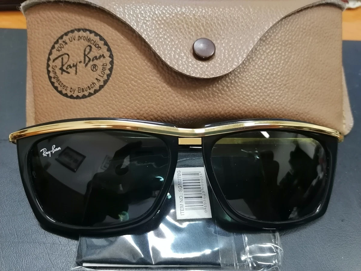 Vintage Ray Ban B&L 80s USA Olympian 5 1/4 Sunglasses Black Gold w/original  case