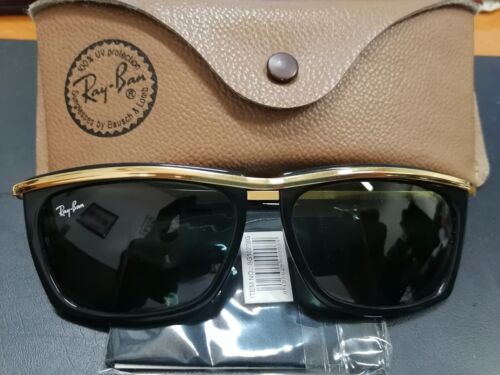 Vintage Ray Ban B&L 80s USA Olympian 5 1/4 Sunglasses Black Gold w/original case - 第 1/12 張圖片