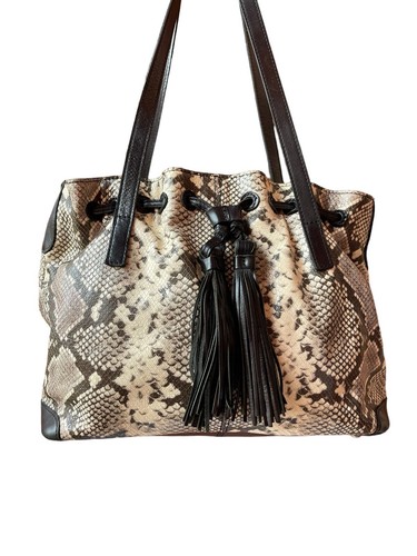 Patricia Nash Leather Drawstring Tassel Witney Tote Bag - White Python Snake - Picture 2 of 9