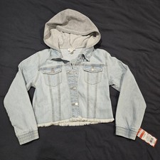 Girl's Cat Jack Hooded Denim Jacket Size Large 10/12 New With Tags