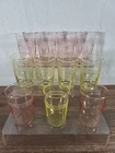 Lot Of 11 Vintage Pink & Yellow Depression Glass Juice Cups