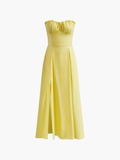 Commense Yellow Strapless Lettuce Trim Slit Midi Dress Size Large NWT