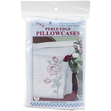 Jack Dempsey Stamped Pillowcases W/White Perle Edge 2/Pkg-Long Stem Rose
