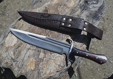 Handcrafted Carbon Steel Bowie Knife: 12" Blade, 6" Wood Handle, Leather Sheath