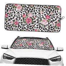 Windshield Sunshade for Car SUV Truck Foldable Uv Rose Leopard Print Black Pink