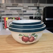 Casuals China Pearl Mixing Bowls Set 3 Nested Fruit Print Kitchen Baking Decor