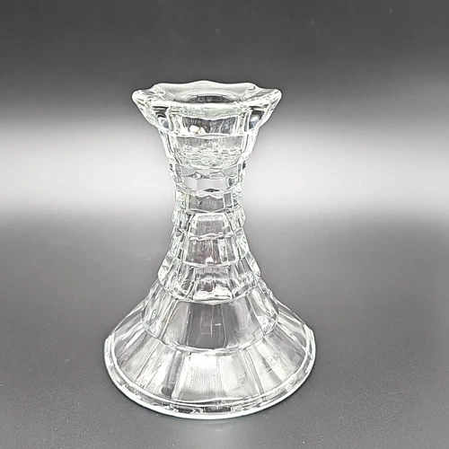 Vintage Federal Glass Diamond Prism Faceted Candle Holder Clear Pedestal 1950s