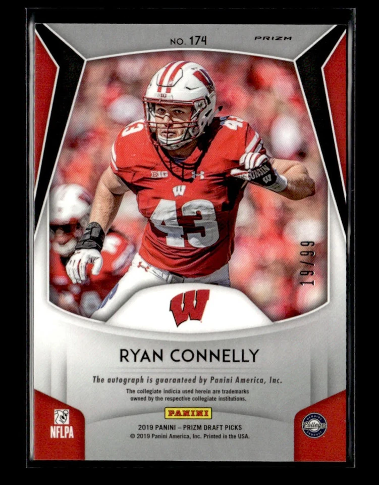 2019 Panini Prizm Draft #174 Ryan Connelly Prizms Red White and Blue Auto #/99 - Image 2 of 2