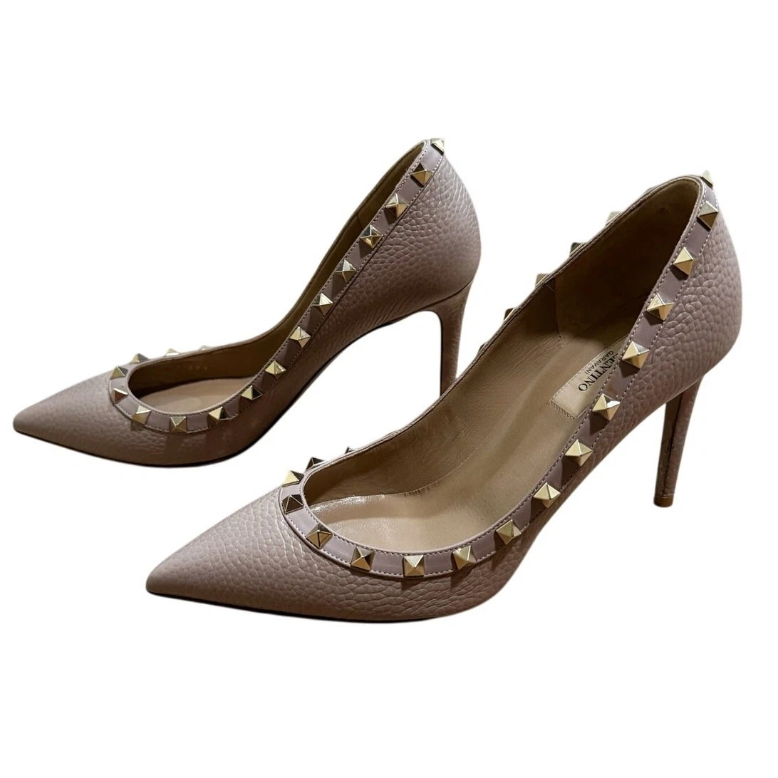 Valentino — Valentino Garavani Rockstud Pumps Blush Pink Gold Studded Leather Heels 39.5