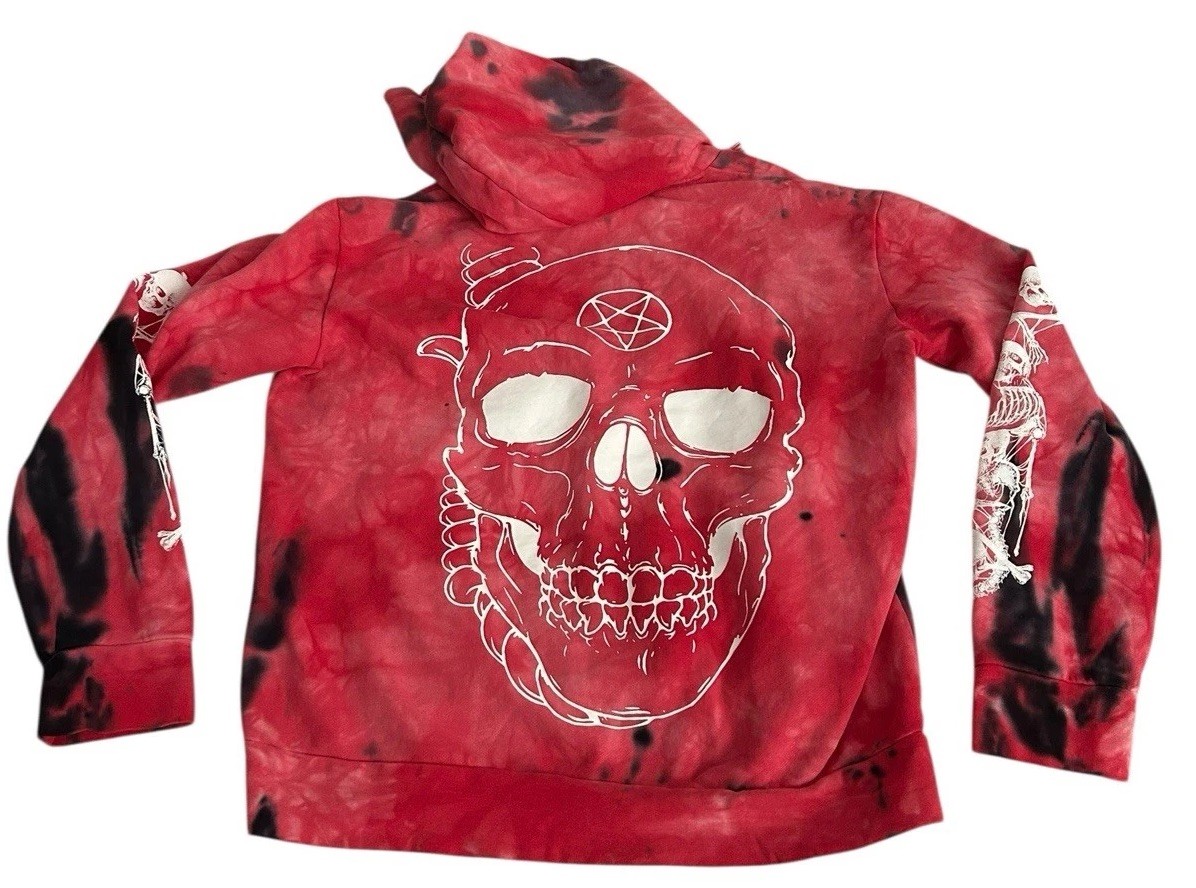 Shibori Threads Tie-Dye Death Metal Hoodie XL Red Long Sleeve | eBay