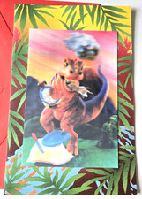 Tarjeta de felicitación vintage dinosaurio comer pastel tener el mejor cumpleaños