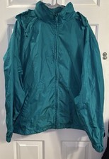 VINTAGE 90  s EDDIE BAUER Men  s Teal WindBreaker Jacket w/ Stow Hood Size XL