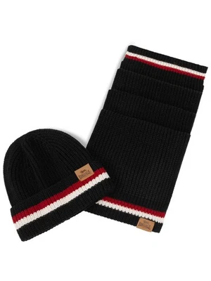 LONSDALE Schal & Mütze Set "Butleight" | Black | Red | Herren Herbst Winter