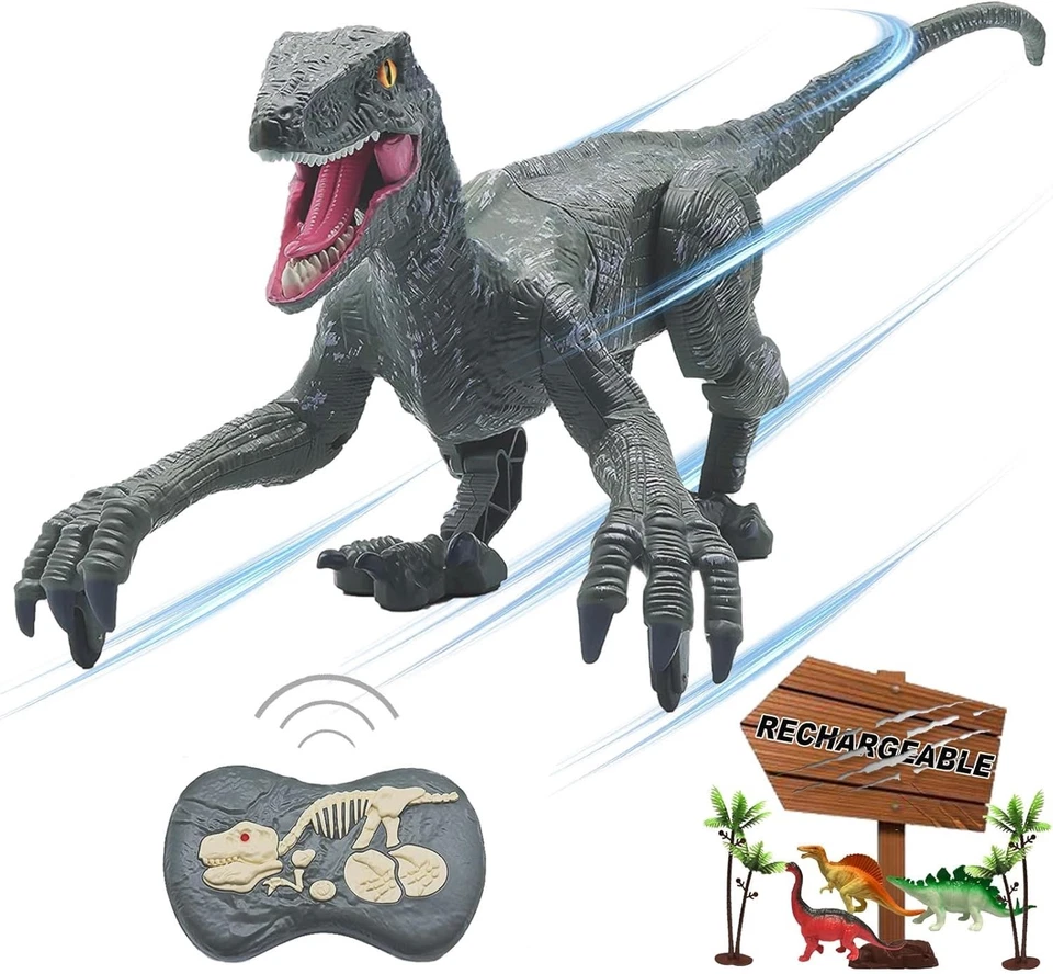 18.1-Inch Remote Control Walking Dinosaur Toy - Realistic Roaring Velociraptor - Image 3 of 4