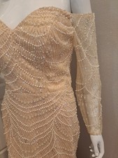 $1805 Ivory Light Gold Lace & Beaded Mermaid Wedding Dress Size 8 Clearance 50%