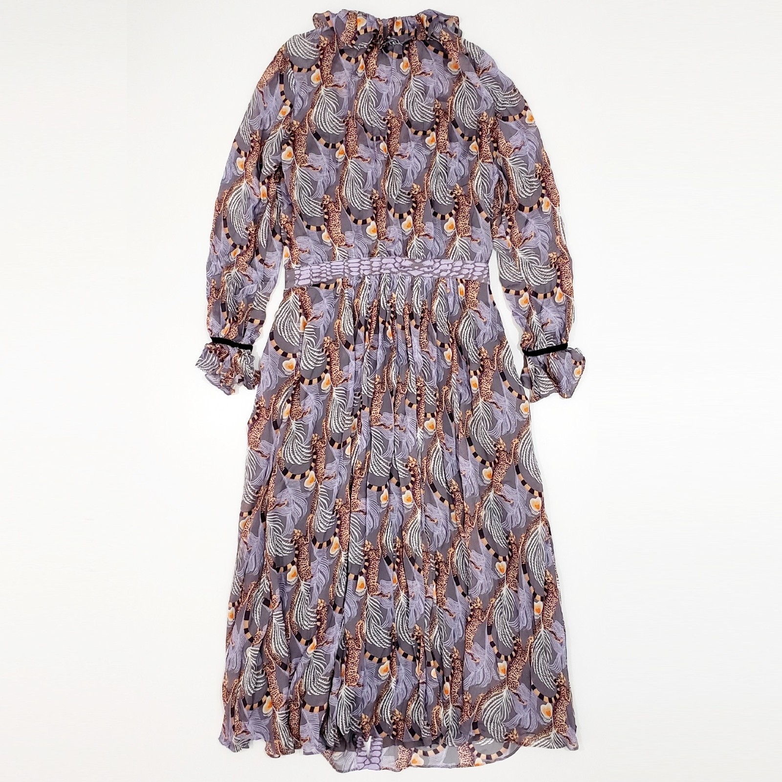 TEMPERLEY LONDON MAGGIE Cheetah Palm Heart Bow Chiffon Georgette Midi Dress Uk12 image 7