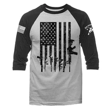 Gun Flag 2nd Amendment Veteran Military Patriotic US Flag 3/4 Sleeve Raglan