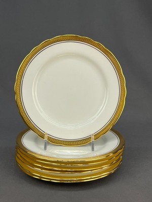 8 Aynsley ELIZABETH Gold Encrusted Laurel 6 3/8'' Scalloped Bread Plates: MINT