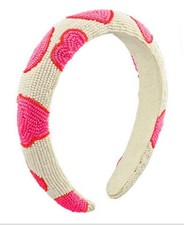 Valentine  s Hot Pink Heart Cream Beaded Headband Coquette Girl Love