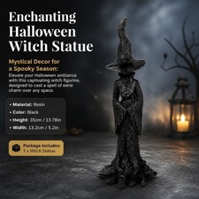 Halloween Witch Statue Figurine Black Resin Spooky Gothic Home Decor Ornament