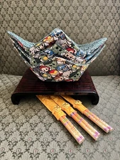 Ramen Bowl Cozy Microwave Safe Set Of 3 With Chopsticks. Good For Ice cream Too