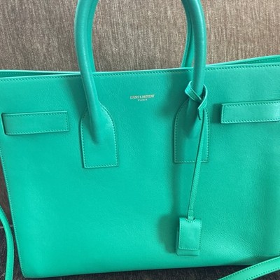 Saint Laurent Green Satchel Top Handle Zip Bag w/ Detachable Strap, Lock & Key