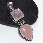 Long Rose Quartz 925 Silver Plated Pendant 2.2" Gemstone Handmade Jewelry GW