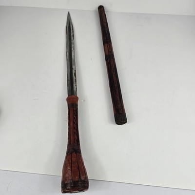 Antique North African Berber Tuareg Tribal Dagger - Hand Carved Leather Scabbard