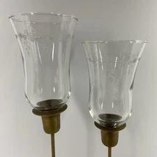 2 Vintage Etched Floral Vine Clear Glass Peg Votive Cups Candle Holder 5 1/4”