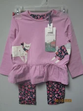 Joules Toddler Girl Olivia Two Cats Shirt & Pants Set Size 18-24M Appliqué