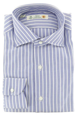 Luigi Borrelli Blaues Baumwollhemd Herringbone Slim Fit - Slim - (264)