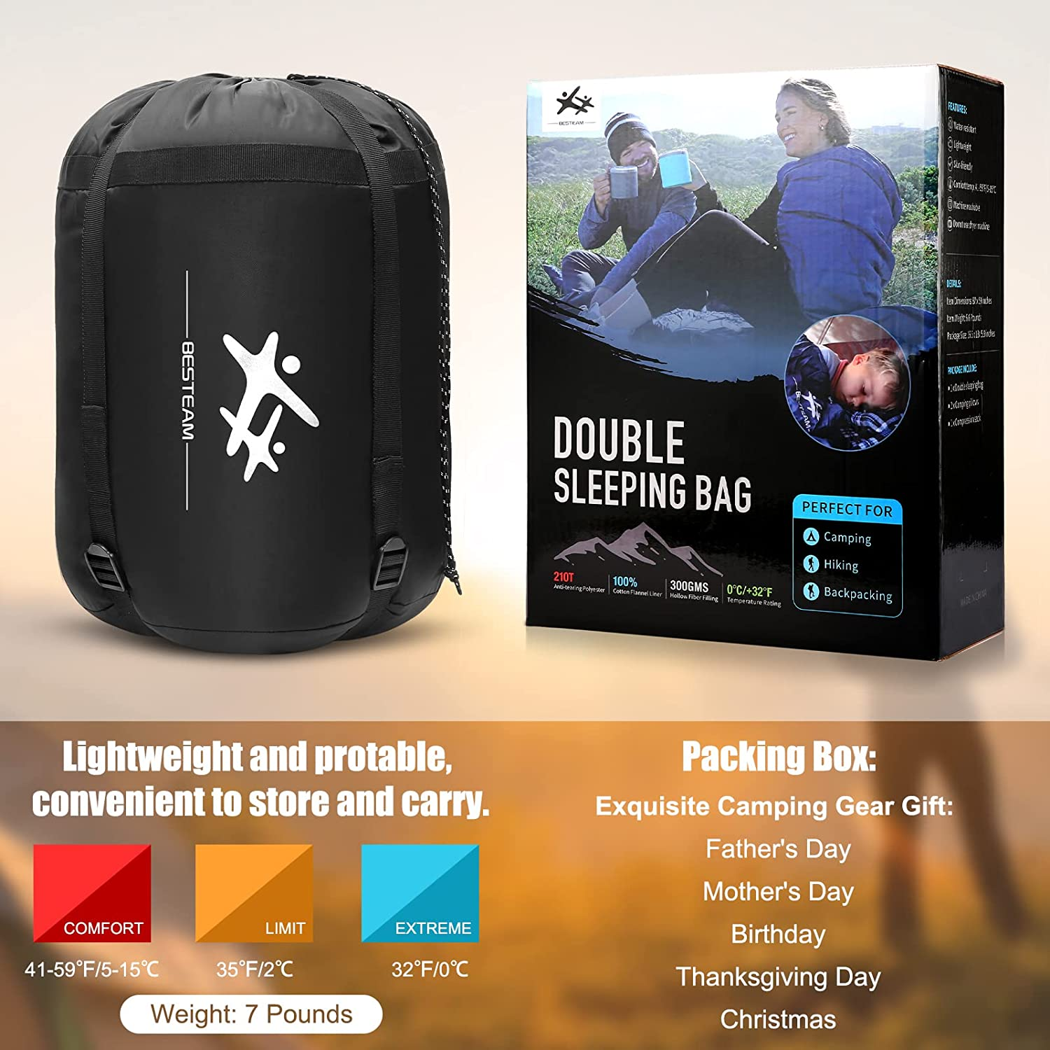 Double Sleeping Bag Flannel for Kids, Queen Size for 2 Person with 2