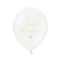 6 Luftballons Latex Just Married Hochzeit Weiß Gold 30Cm Helium Dekoration