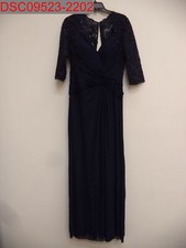 NWOT - Broken Zipper, La Femme Women's Navy Ruched Twist Column Gown, Size 8
