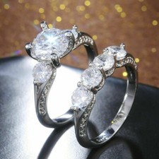 3Ct White Round Cut CZ Engagement Wedding Ring Set In Solid 925 Sterling Silver
