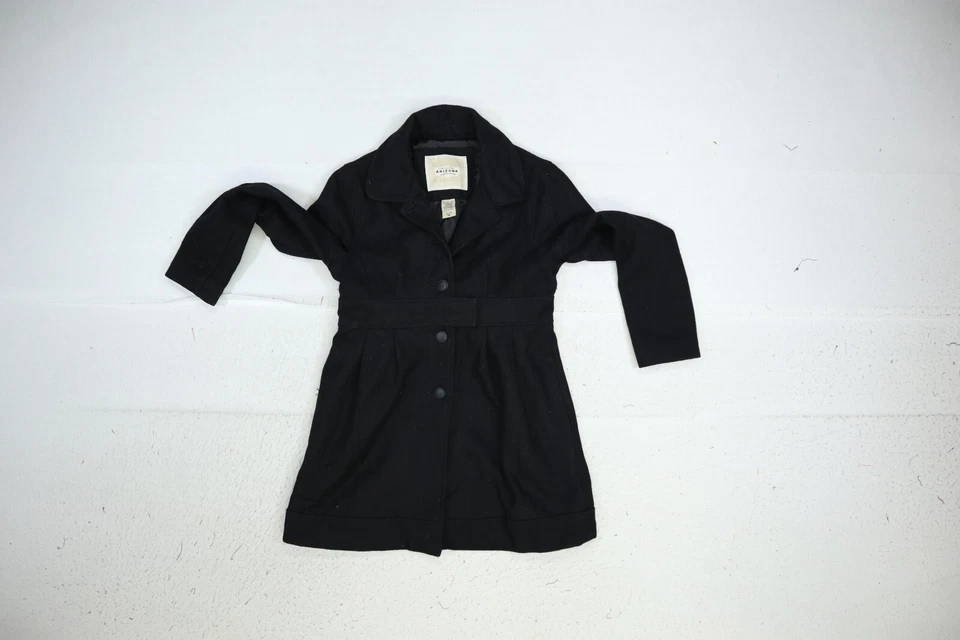 Arizona Jeans Youth Girls Black Pleated Button Front Snap Belt Pea Coat XL 16 - Image 3 of 4