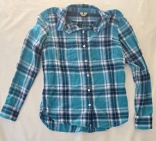 Woolrich Women Shirt Size M Blue Green Plaid Long Sleeve Button Down