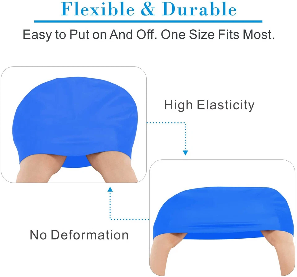 Silicone Swimming Cap Solid Color Long Hair Clean Swim Pool For Adult Men Women - Image 2 of 4
