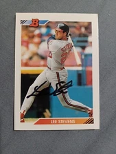 LEE STEVENS 1992 Bowman # 427 autographed signed card L.A. ANGELS 92 AUTO 