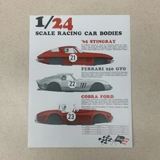 SLOT CAR Stingray Ferrari Cobra Revell Data Sheet Model Racing Car 8.5”x11” 1965