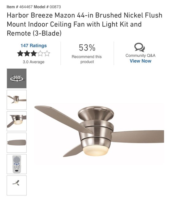 Harbor Breeze Mazon 44 In Brush Nickel Indoor Ceiling Fan With