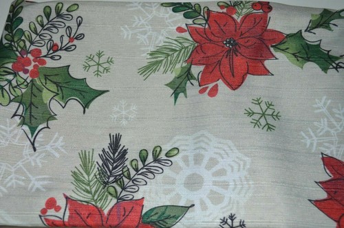 NEW NIP Christmas Holiday Tablecloth Poinsettia Holly Oblong 60x120" Washable - Picture 3 of 4