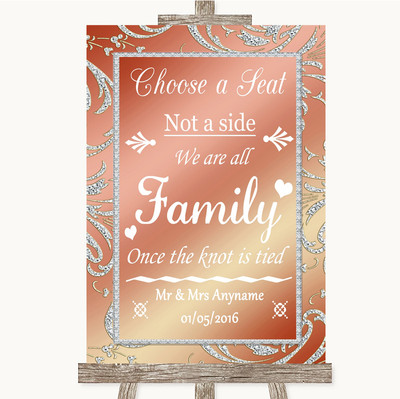 Personalisiertes Hochzeitsschild Korallenrosa Wählen Sie einen Sitz Wir sind alle Familie