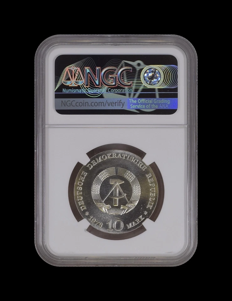 GERMANY, East. 1975, 10 Mark, Silver - NGC MS67 - DDR, Schweitzer - Image 4 of 4