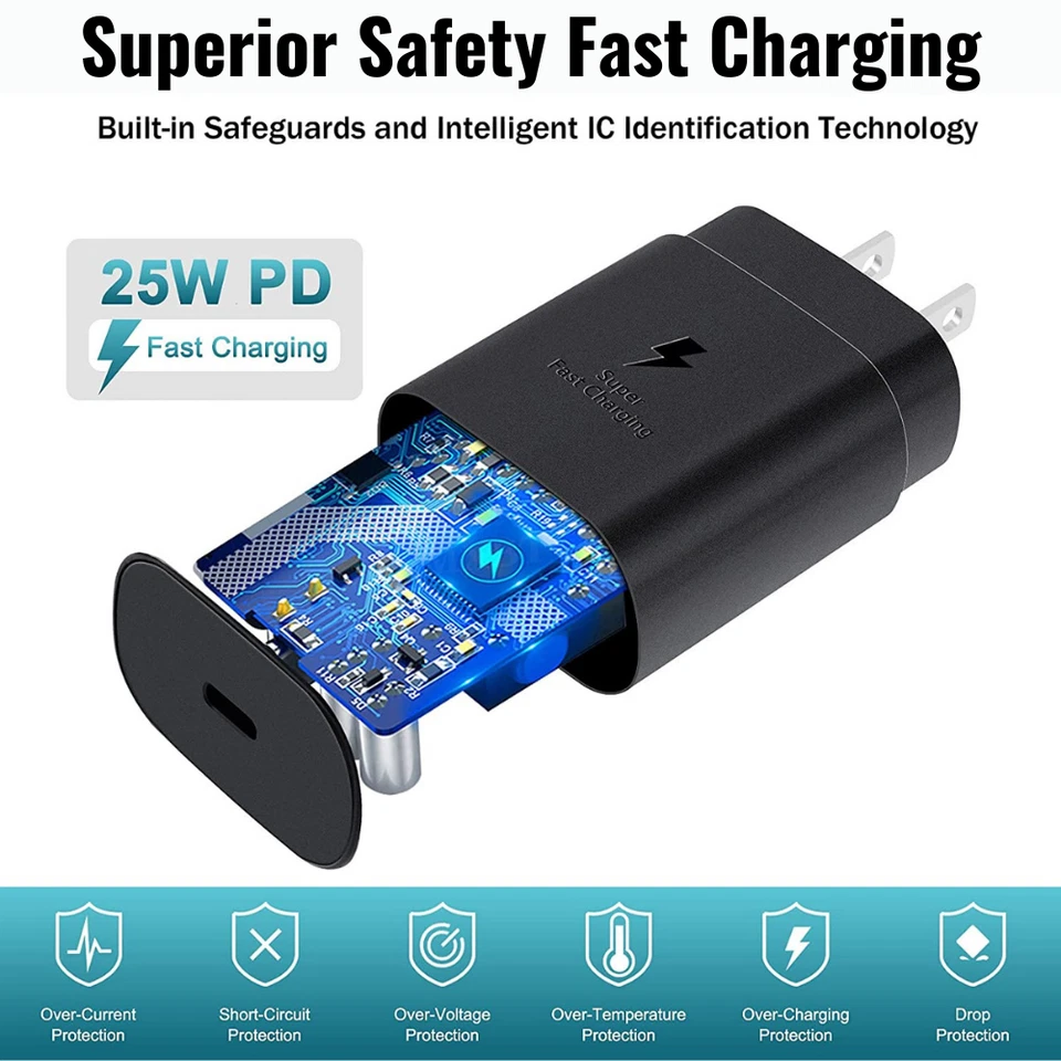 Cubo Cargador PD Rápido 25W Para Samsung Galaxy S10 S20 S21 S22 Cable USB C Tipo C Foto 3 de 4