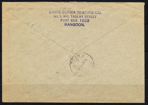 BURMA Myanmar to SUISSE 1948 General Aung San Set on Independence Reg Cover FDC - Picture 2 of 2