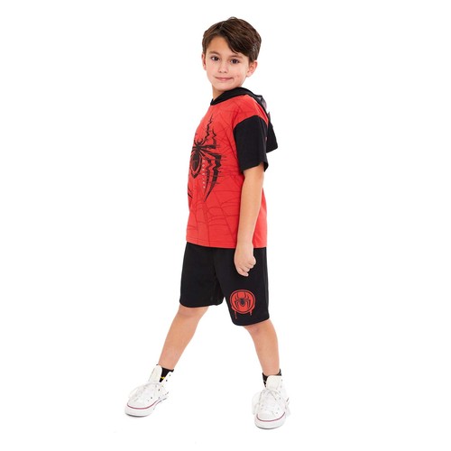 Marvel Spider-Man Boys Cosplay 2-Piece Hooded Short Sleeve Top & Shorts Set: 8 - Afbeelding 7 van 10