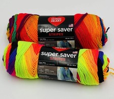 2 Skeins Red Heart Super Saver Yarn Favorite Stripe/ Bright Stripe 5 Oz 4 Ply