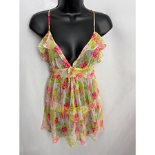 Victoria's Secret Floral Babydoll Teddy and Panty Set S Sheer Ruffles Lingeriw